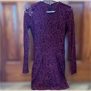 Tobi Long Sleeve Bodycon Dress, small, lace, excellent condition, Plum/burgundy